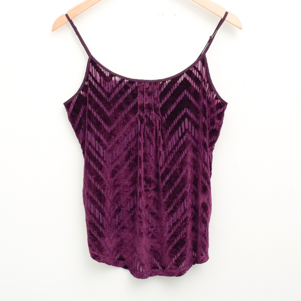 Lucky Brand Women's Burnt Velvet Tank Top Cranberry Maroon Medium